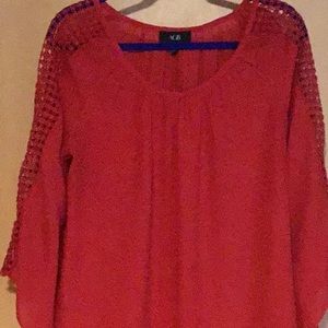 Gauze fabric crochet sleeve blouse